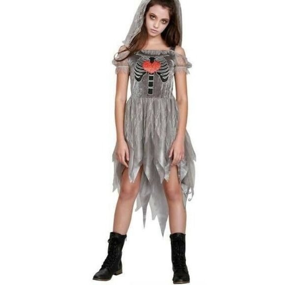 Unbranded Other - Ghost Bride Halloween Costume Girls M Spooky Skeleton Heart Dress Gothic Cosplay
